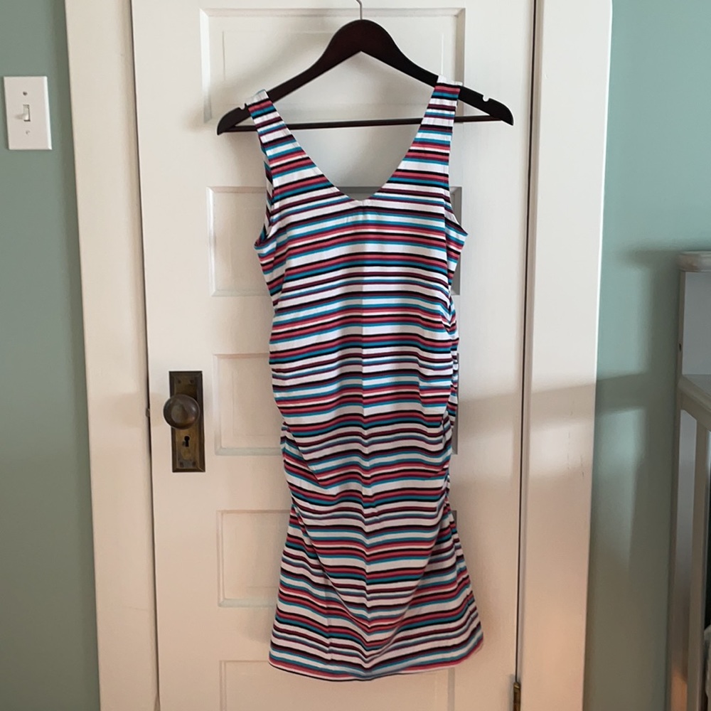 Thyme Maternity Fitted Striped Stretchy Dress, Reversible, Size XS